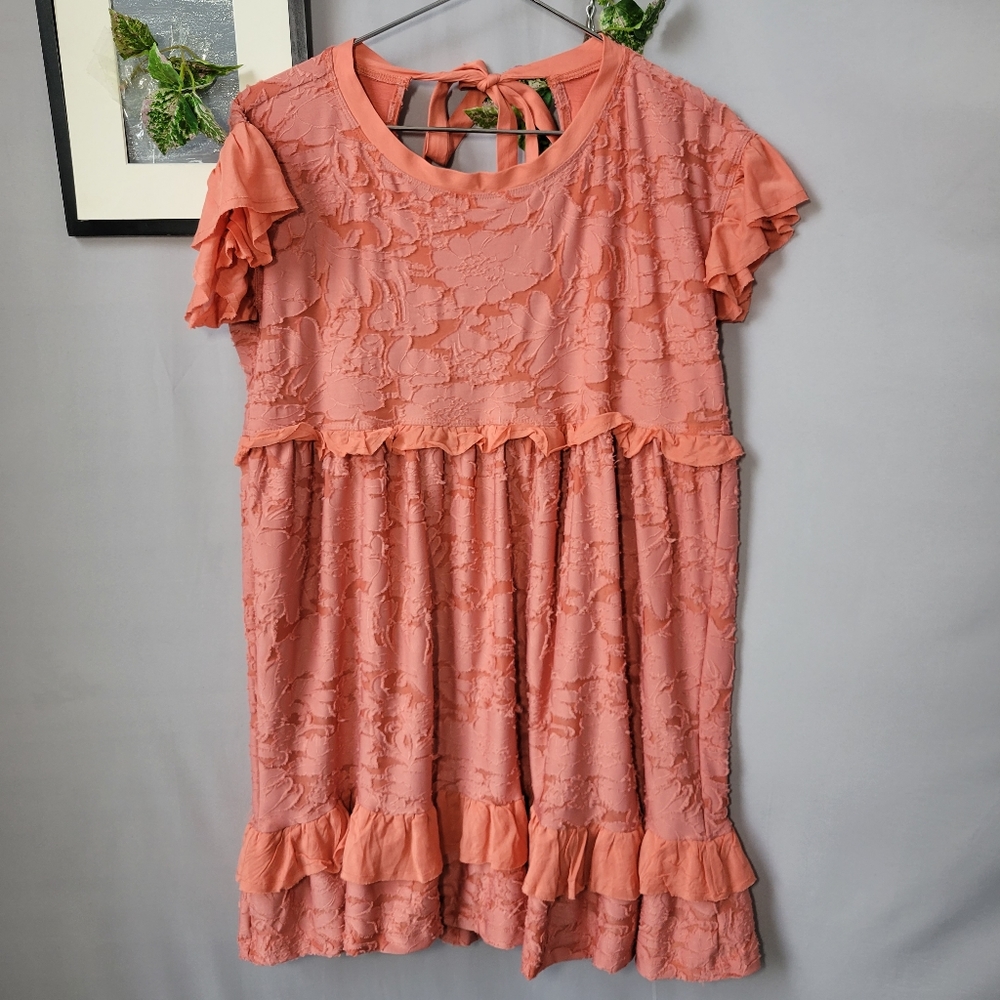 New Anthropologie Textured Ruffle Knit Mini Dress Pink Rose XSP Petite - Picture 2 of 12